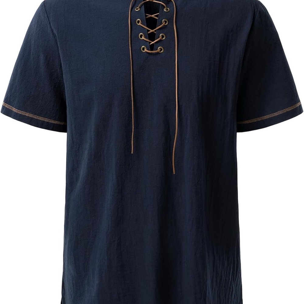 Men's Retro Short Sleeves Lace Up Shirts for Casual Renaissance